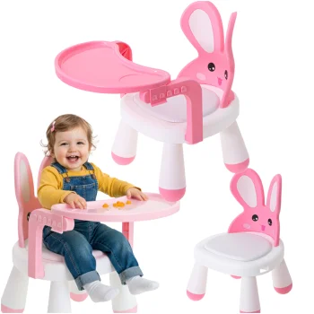 Kids Feeding and Play Chair with Table, Pink