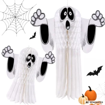 3D Paper Ghost Halloween Decoration, Foldable, White