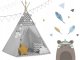 Telts Vigvams Spēļu Māja Bērniem ar Gaismas Virteni Nukido, Pelēka l Tepee Tent with Lights