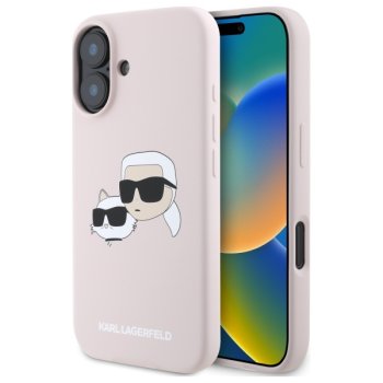 Karl Lagerfeld Silicone Nauble Heads Print MagSafe Case for iPhone 16, Pink