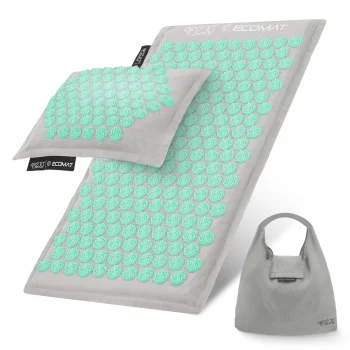 4FIZJO ECO Acupressure Mat with Pillow and Bag, Grey/Mint