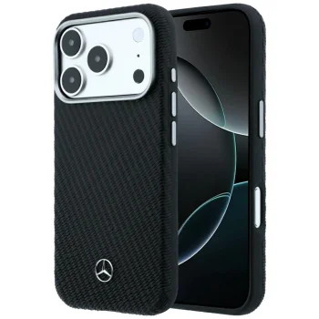 Mercedes Leather Semi Wrap Wood Effect MagSafe Case for iPhone 17/18 Pro Max - Black