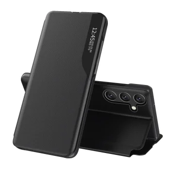 Eco Leather View Case elegant case with flap and stand Samsung Galaxy S25 Edge - black