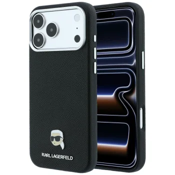 Karl Lagerfeld Grained Karl Head Metal MagSafe Case for iPhone 18 Pro / 17 Pro - Black