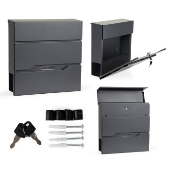 ModernHome Galvanized Steel Mailbox with Newspaper Holder, Anthracite