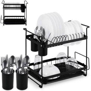 Massido MS-602 2-Tier Dish Drying Rack with Drainboard, black