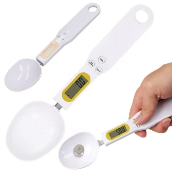 Elektroninės virtuvinės svarstyklės-šaukštas su LCD ekranu, 500 g / 0.1 g, balta