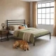ModernHome Metal Bed Frame 135x190 cm with Wooden Slats, Black