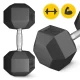 4Fizjo HEX Steel Dumbbell with Rubber Coating, 25 kg, Black