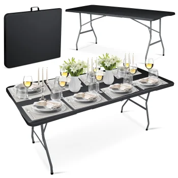 Plonos Folding Catering Garden Table, 180 cm, Black