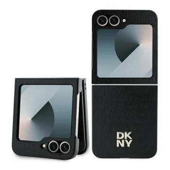 DKNY Repeat Pattern Stack Logo Case for Samsung Galaxy Z Flip6, Black