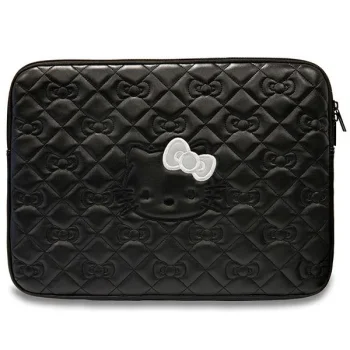 Hello Kitty 14" Laptop Sleeve Zip PU Quilted Bows, Black