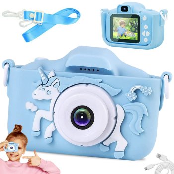Children HD 1080P Mini Digital Camera with Games Unicorn, Blue