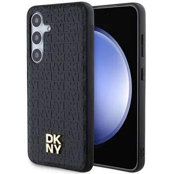 DKNY Samsung Galaxy S24+ Case Leather Monogram Pattern MagSafe, Black