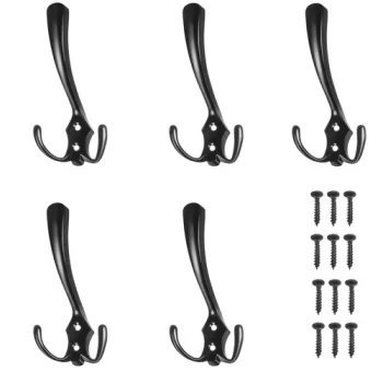 Ruhhy Wall Coat Hooks, Black, 5 pcs