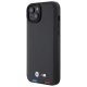 Чехол BMW для iPhone 15 Plus Leather Stamp Tricolor, черный