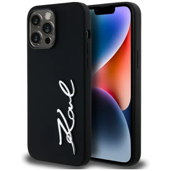 Karl Lagerfeld Silicone Metal Script Logo Phone Case Cover iPhone 14 Pro Max Black