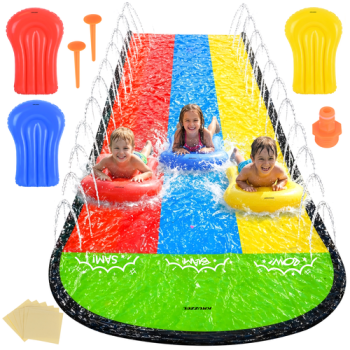 Kruzzel Triple Water Slide with Fountain 480 cm 3 Boards, multicolor
