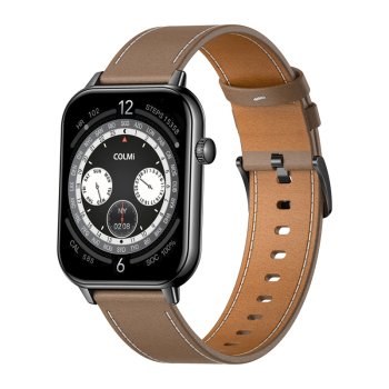 COLMI C28 Smartwatch - Black + Brown Leather Strap