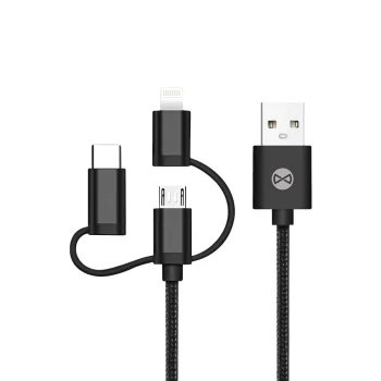Forever 3-in-1 USB to Lightning / USB-C / microUSB Cable 1m, Black