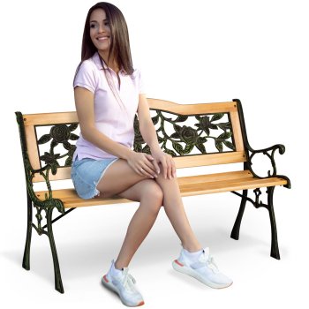 Wooden Garden Bench with Backrest 123.5x74x48cm Gardi Rose Sofotel