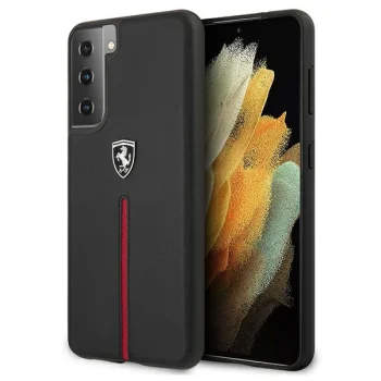 Ferrari Samsung Galaxy S21 Case Off Track Leather Nylon Stripe, Black