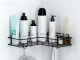 Corner Bathroom Shelf with Hooks, No Drilling, Black