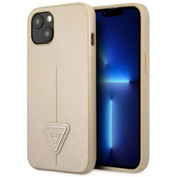 Guess Saffiano Triangle Logo Case for iPhone 13 mini, Beige