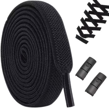 Elastīgās apavu šņores bez siešanas ar metāla klipsi, 100 cm, melnas