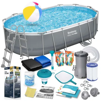 Bestway 56448 Power Steel Frame Pool 488x305x107 cm, 18-in-1 Set