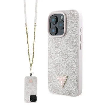 Guess Leather Metal Logo Strass Crossbody Case for iPhone 16 Pro Max - pink