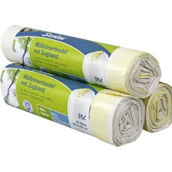 Secolan Garbage Bags with Drawstring, 35 L, 20-Pack, White