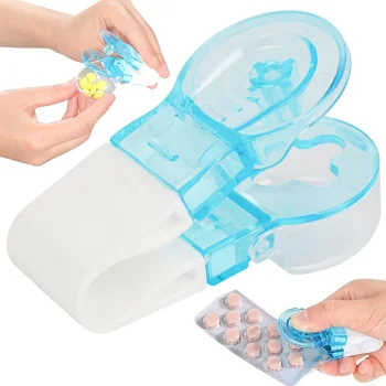 Compact Pill Puncher for Blister Packs, Blue/White