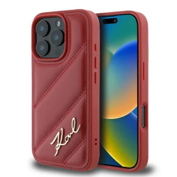 Karl Lagerfeld Quilted Signature Case for iPhone 16 Pro Max, Red