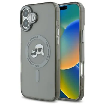 Karl Lagerfeld IML Metal Karl&Choupette Head MagSafe dėklas iPhone 16 Plus, juodas
