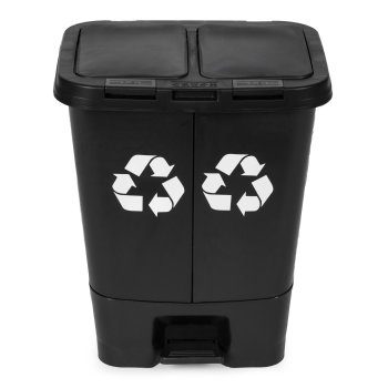 Dual Compartment Trash Can 40L Kitchen Recycling Bin with Pedal, Black