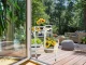 Two-Tier Wooden Plant Stand on Wheels, White / Natural Wood