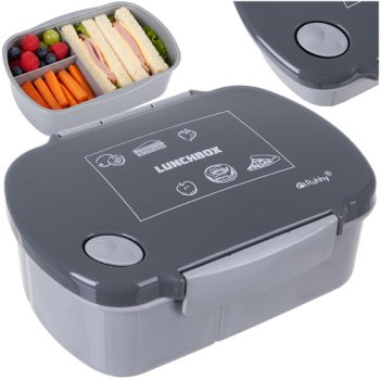 Bento Lunch Box 800ml Ruhhy 26169 with Compartments, Microwave Safe, Gray