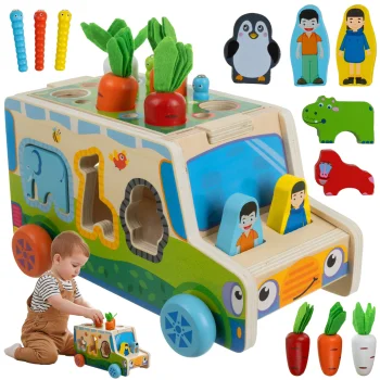 KRUZZEL wooden shape sorter car with magnets, ages 3+