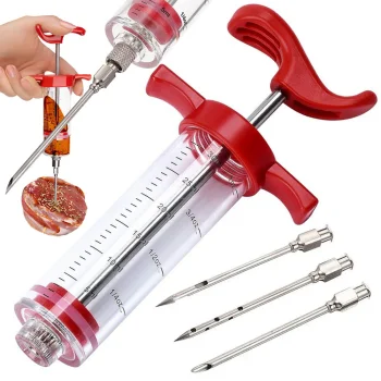 Meat Marinade Injector Syringe with 3 Needles 30ml