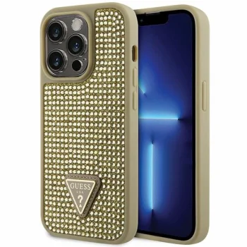 Guess iPhone 14 Pro Case Rhinestone Triangle, Gold
