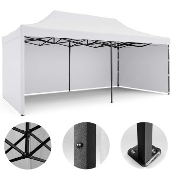 Plonos Garden Pavilion with 3 Walls 3x6m White