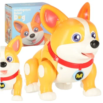 Interactive Robot Dog Corgi with Light and Music, Light Brown/White
