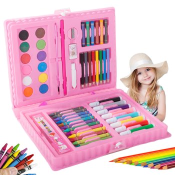 Children’s art set in carry case, 68 pieces, pink
