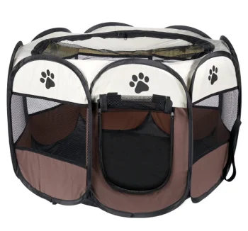 Foldable fabric playpen for dogs and cats, brown