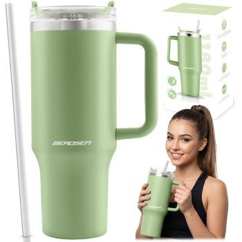Berdsen Vacuum Thermos Mug with Straw, 1180 ml, Green
