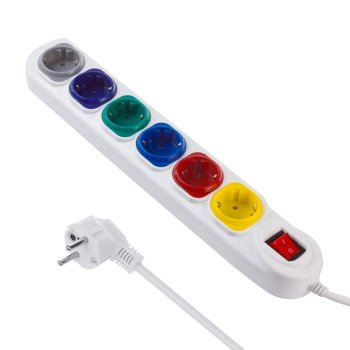 Maclean MCE509 W Power Strip, 6 Outlets, with Switch, 1.5m, White