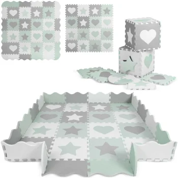 Ricokids Puzzle Foam Mat 151x151cm, Set of 16 Pcs, Gray-mint