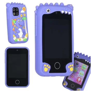 Kids Toy Smartphone with Camera, 8GB Memory Card and Dinosaur Case, Blue