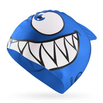 TSUNAMI Shark Kids Silicone Swimming Cap, Blue